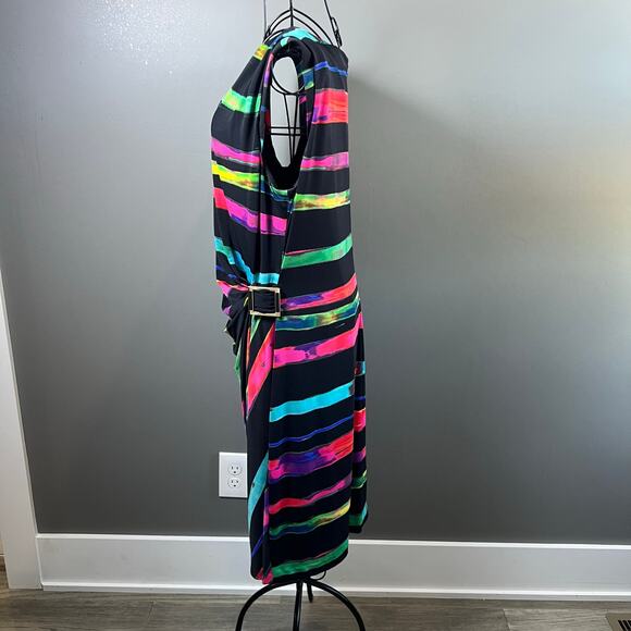 Tahari ASL Black Multicolored Striped Sheath Dress Size 14 - Picture 7 of 8